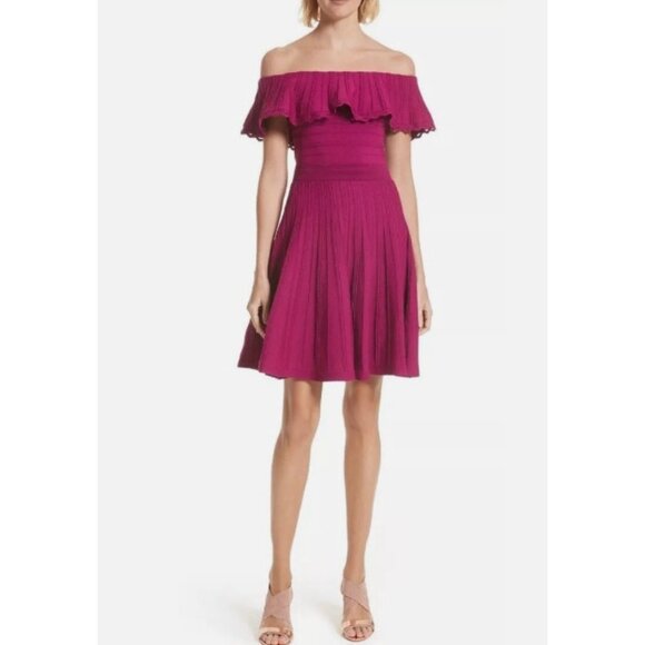 Ted Baker Dresses & Skirts - Ted Baker Fuchsia Purple Off The Shoulder Dilpree Knit Mini Dress, Size 4 / L